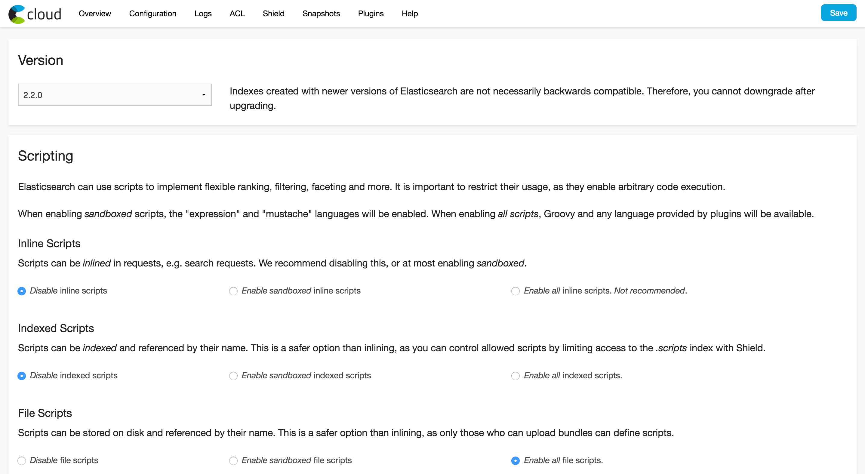 Elastic Cloud Dashboard