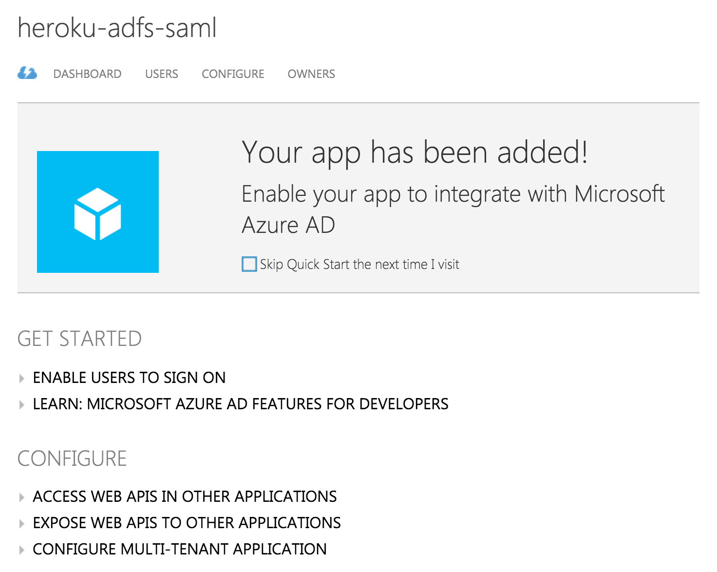Azure App successfully added