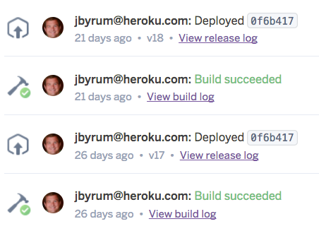 Screenshot of release logs