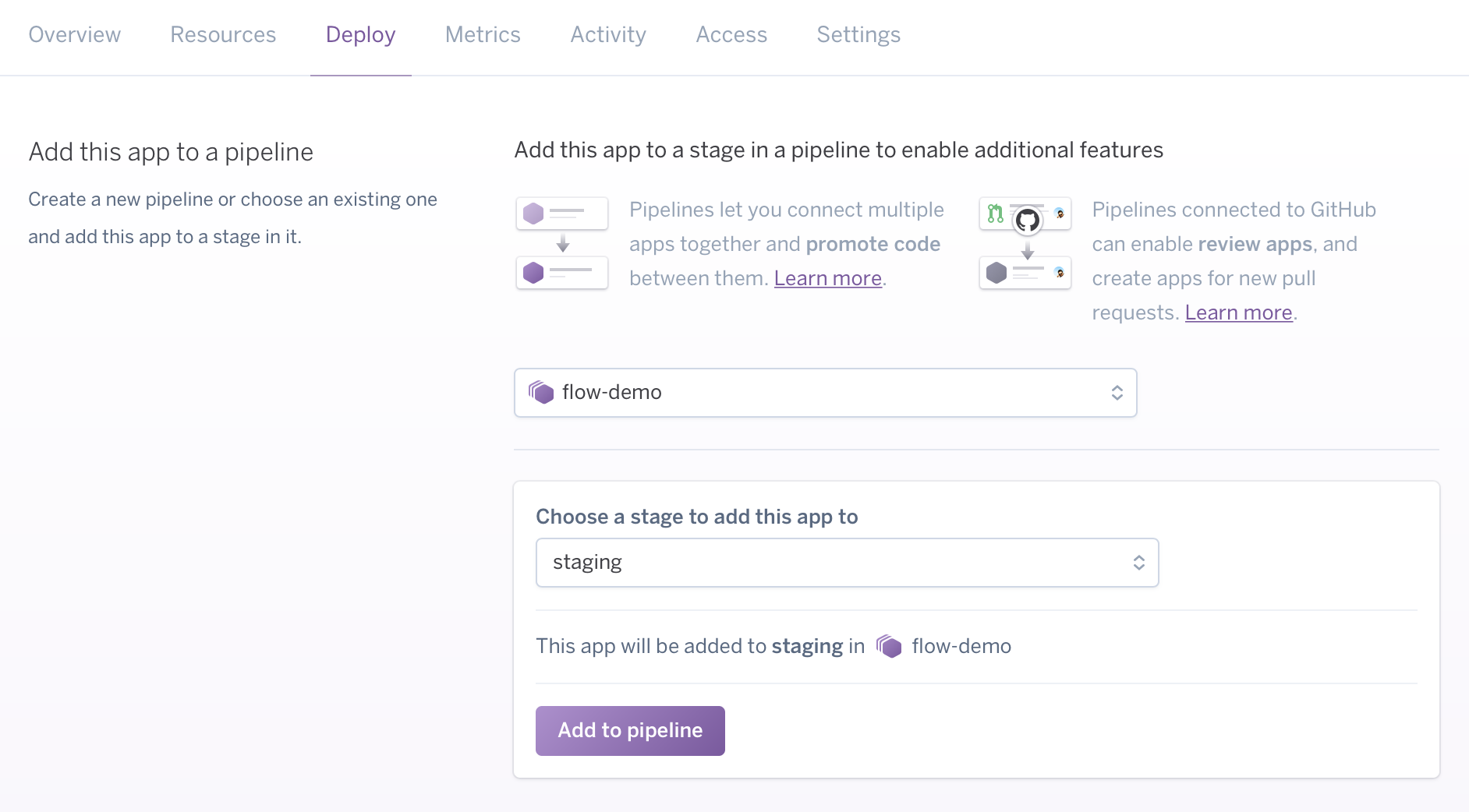 Create pipeline from app