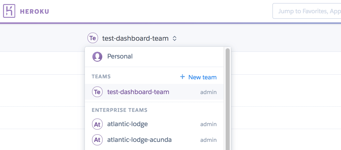 Heroku Dashboard のコンテキストスイッチャー