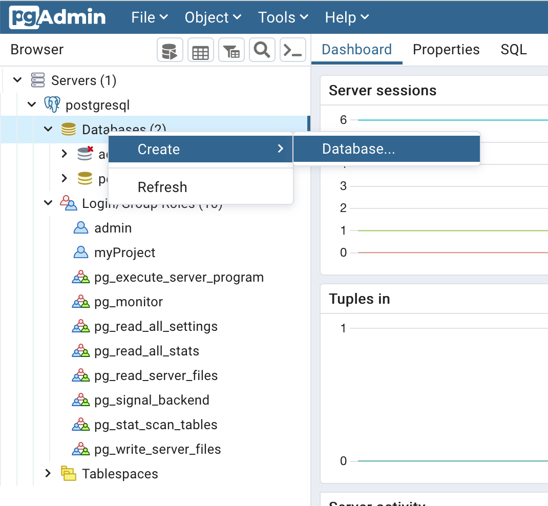 Create a database using pgAdmin