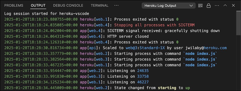 Log Stream in Output panel