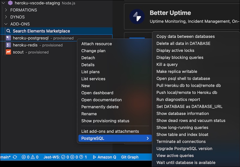 PostgreSQL example of add-on actions