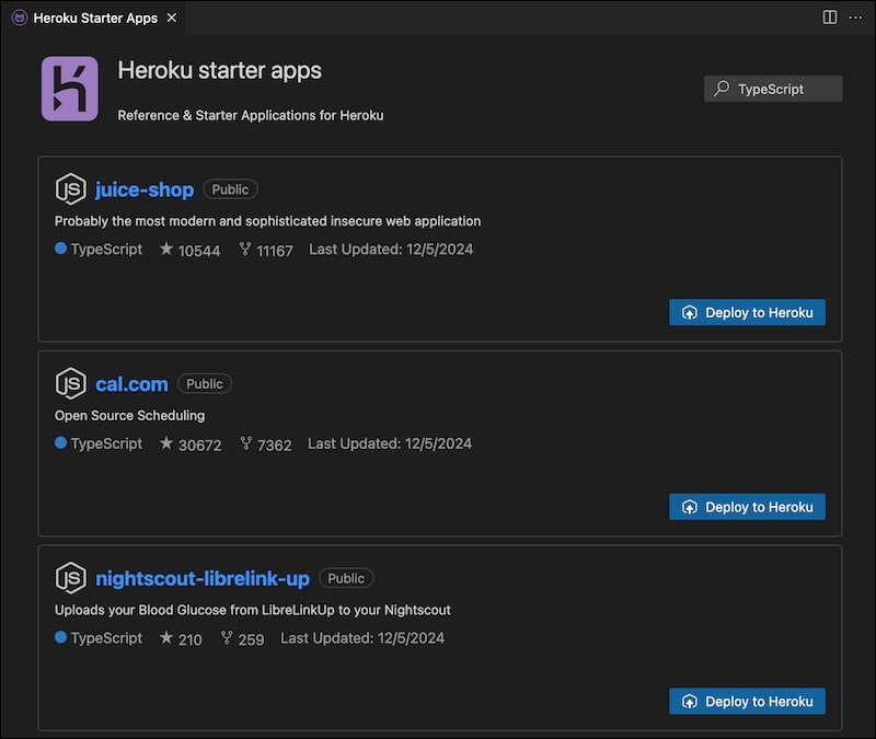 Browse starter apps list in VS Code extension