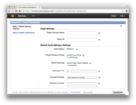 The CloudFront control panel