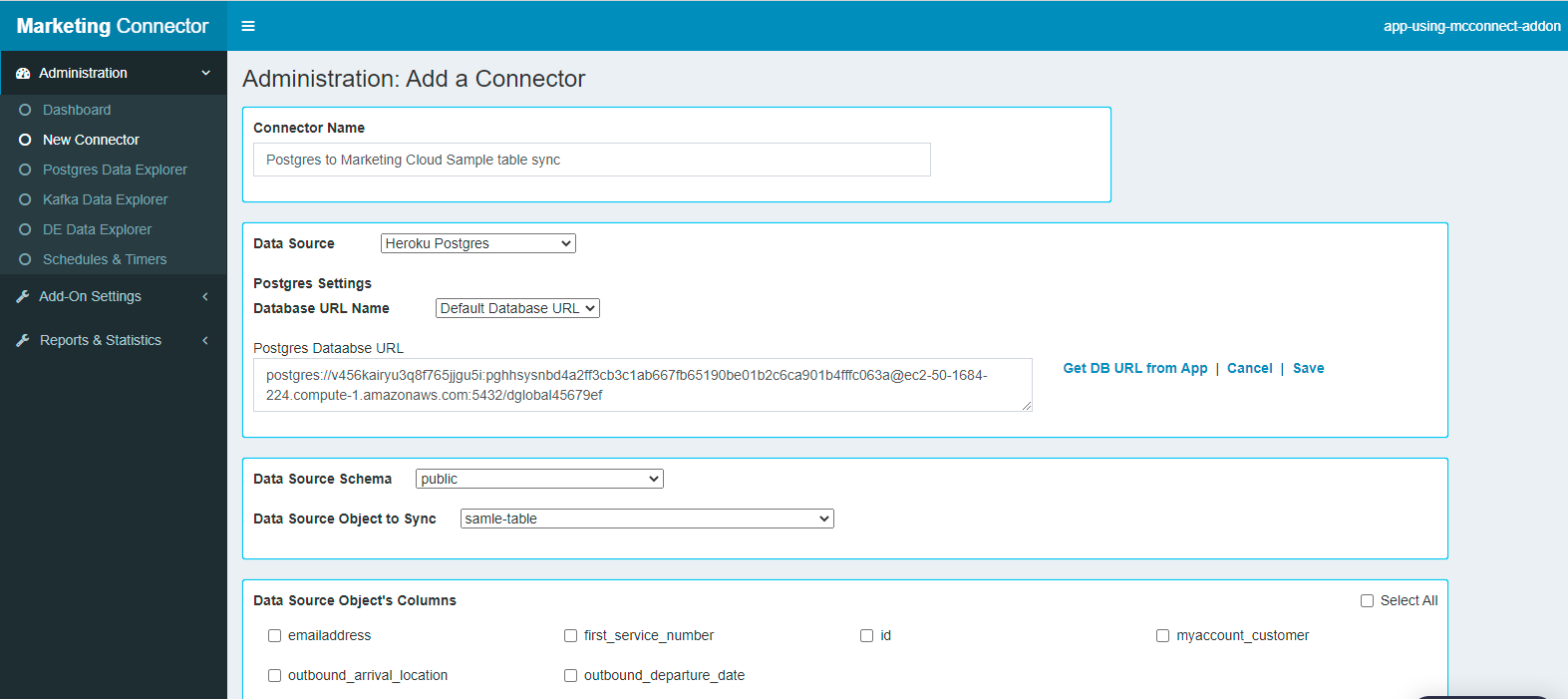 A screenshot of the Add a Connector configuration page and some of its settings.