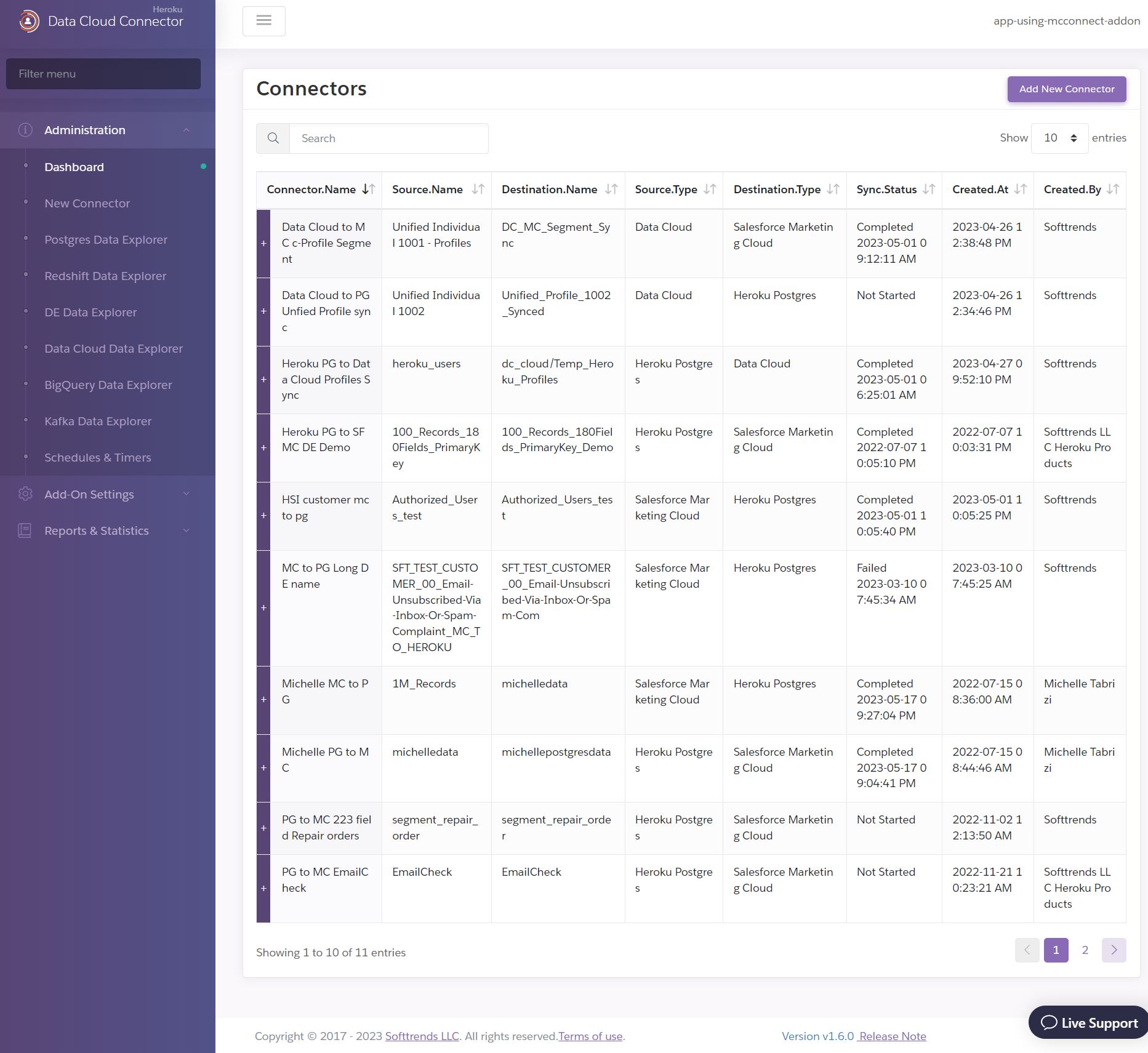 A screenshot of the Data Cloud & Marketing Connector dashboard.